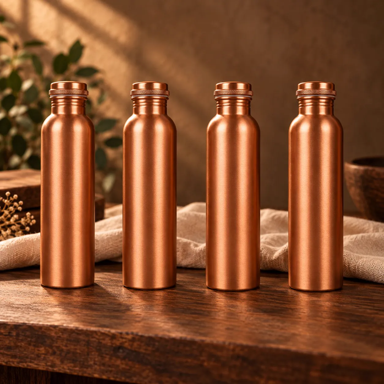 Copper Water Bottle Pack of 4 — 1 Litre Matte (Office & Family Bulk Set) — close-up detail