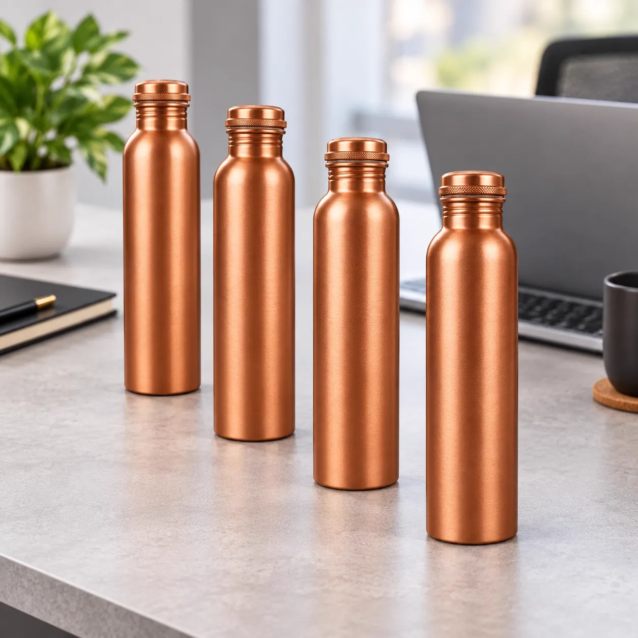 Copper Water Bottle Pack of 4 — 1 Litre Matte (Office & Family Bulk Set) — in everyday use