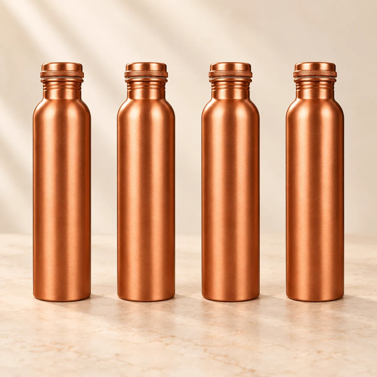 Copper Water Bottle Pack of 4 — 1 Litre Matte (Office & Family Bulk Set) — studio product photo